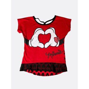 Disney Minnie Mouse Girls Short Sleeve Graphic T Shirt Red Black